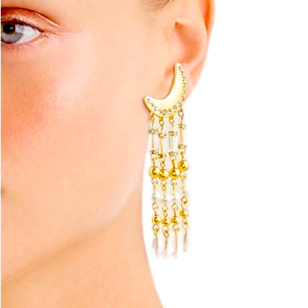 New J.Crew moon-shaped earrings (with crystals and pearls)